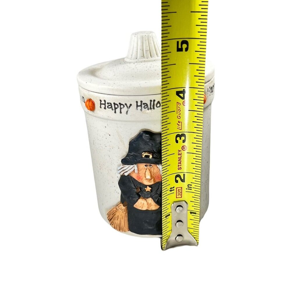 Halloween Witch Ceramic Lidded Jar Candy Trinket Dish 3D Pumpkins Pottery - Picture 11 of 12